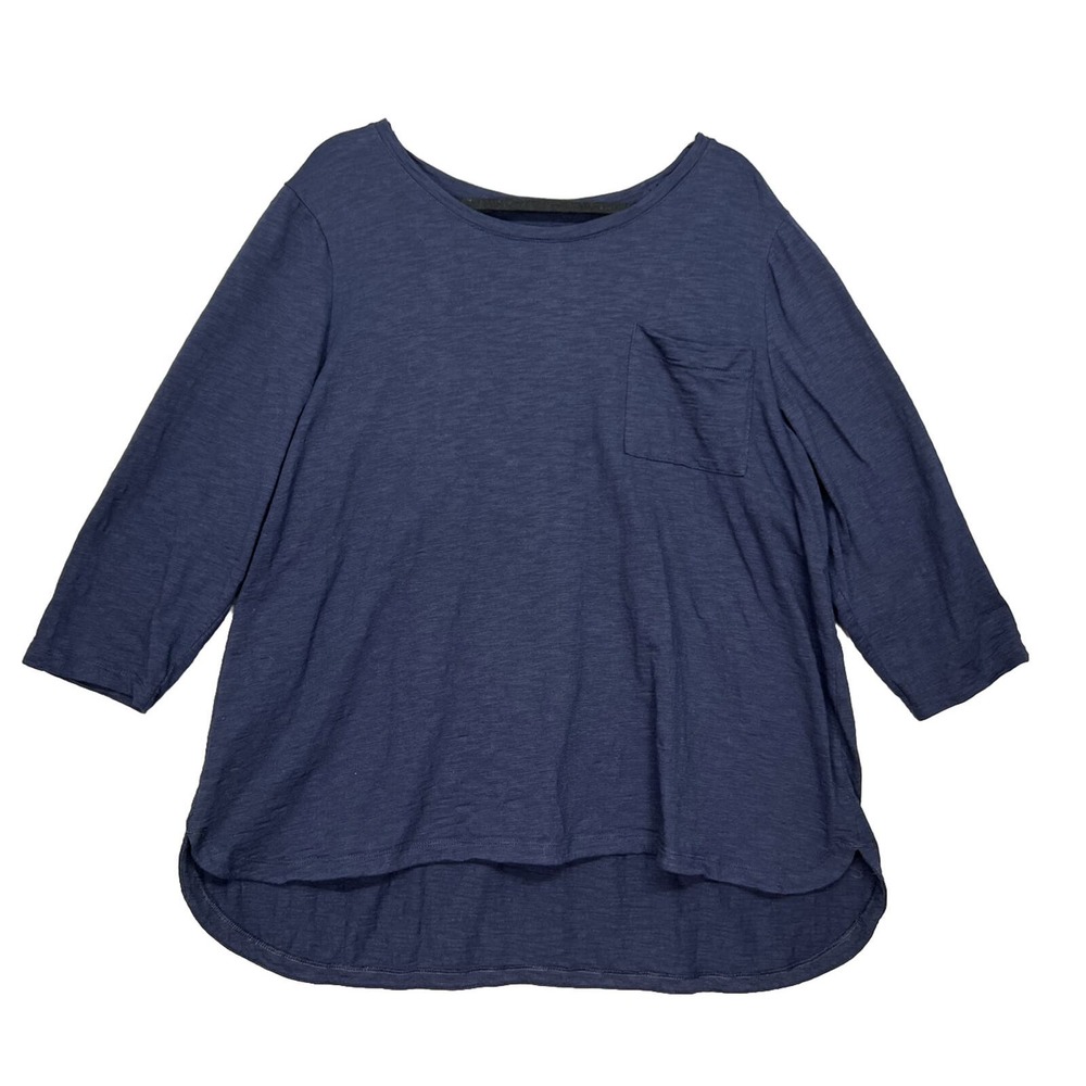 Chicos Cotton-Blend Ultimate Pocket Tee 3/4 Sleeve Navy Blue Plus Size 4, 1X